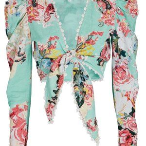 HEMANT & NANDITA Floral Poplin Tie-Front Top